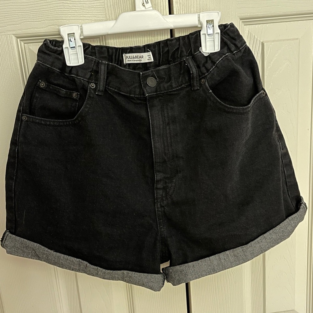 🌟PULL&BEAR Women High Waist Black Shorts 8